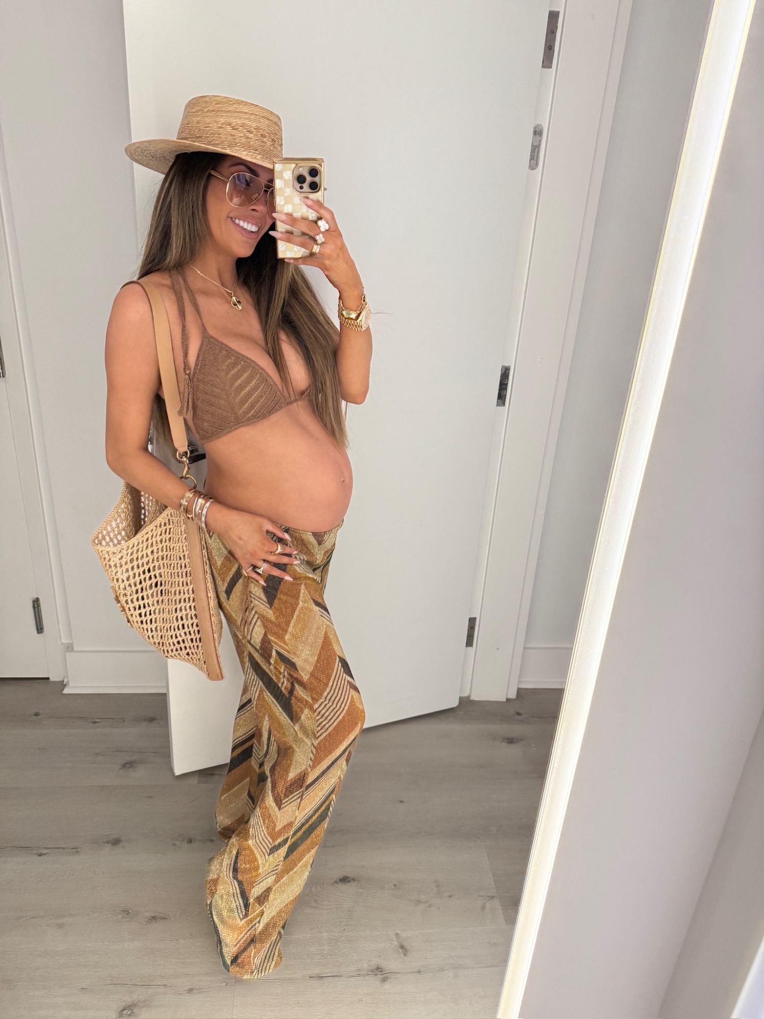 DEVIN windsor swimsuit, cute swimwear for pregnancy third trimester, bottega sardine aviator sunglasses, lack of color palma boater hat, ysl oxalis bag