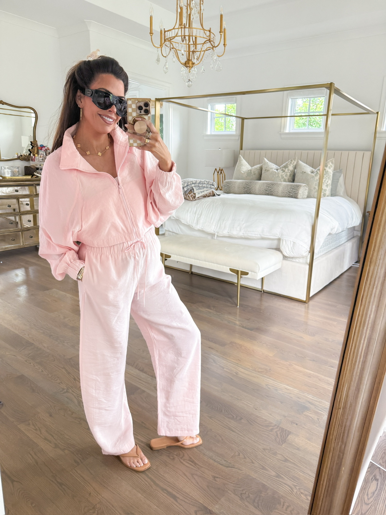 ALO dupe set, zara set, gucci shield sunglasses